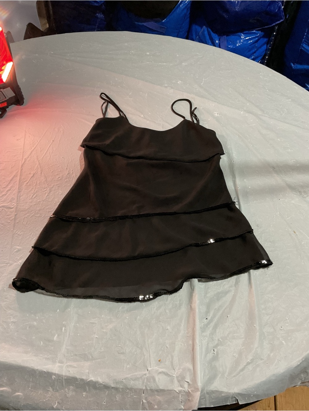 MKM Designs Black Spaghetti Strap Tiered Slip Top